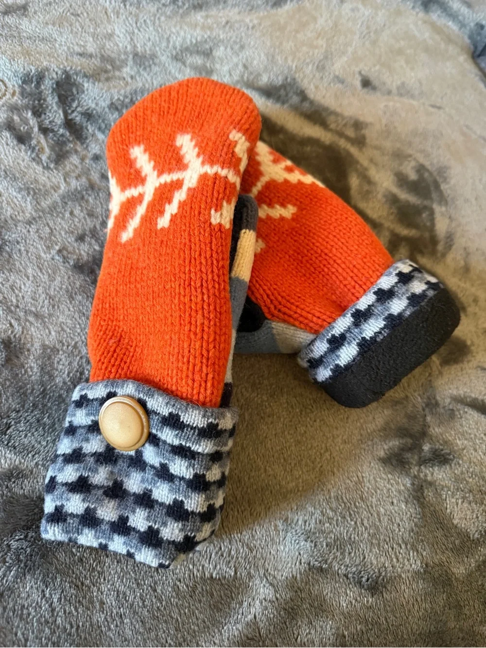 Upcycled Fleece Lined Sweater Mittens M Blue Orange
